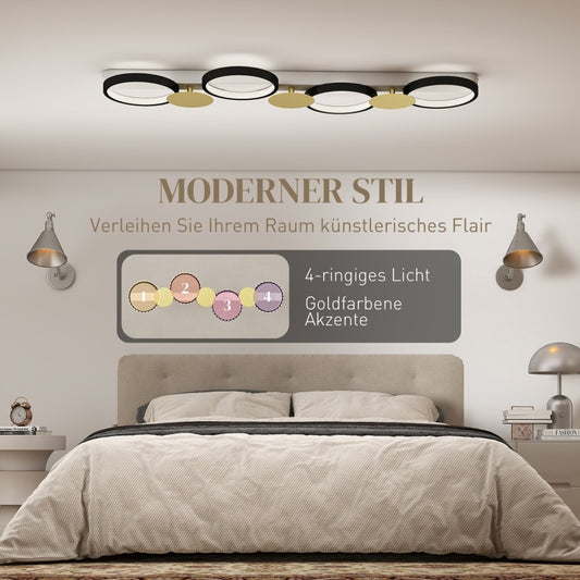 ZOEE HOME LED Deckenlampe Modern – 38W, 1500LM, Dimmbar, 3000K–6500K, mit Fernbedienung, 4-flammig, Schwarz-Gold, Deckenleuchte für Wohnzimmer & Schlafzimmer